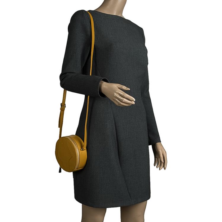 Pre Owned Furla Yellow Leather Mini Perla Round Crossbody Bag
