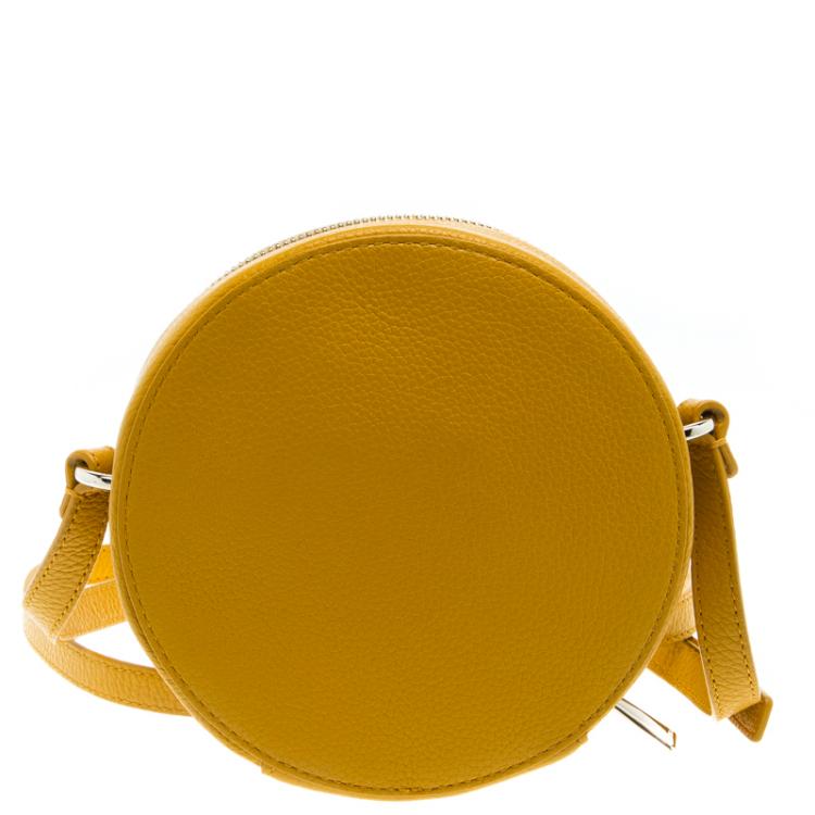 Pre Owned Furla Yellow Leather Mini Perla Round Crossbody Bag