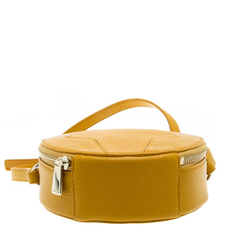 Pre Owned Furla Yellow Leather Mini Perla Round Crossbody Bag