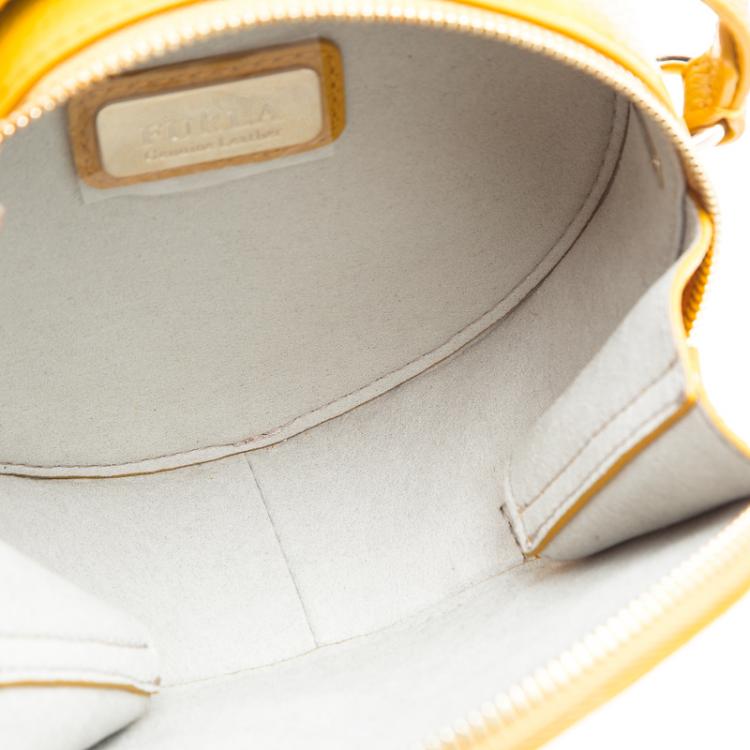 Pre Owned Furla Yellow Leather Mini Perla Round Crossbody Bag