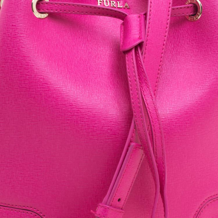 Pre Owned Furla Pink Leather Stacy Drawstring Bucket Bag