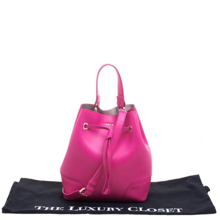 Pre Owned Furla Pink Leather Stacy Drawstring Bucket Bag