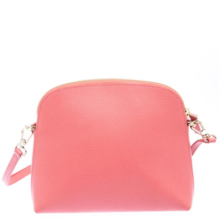 Pre Owned Furla Pink Textured Leather Mini Piper Crossbody Bag