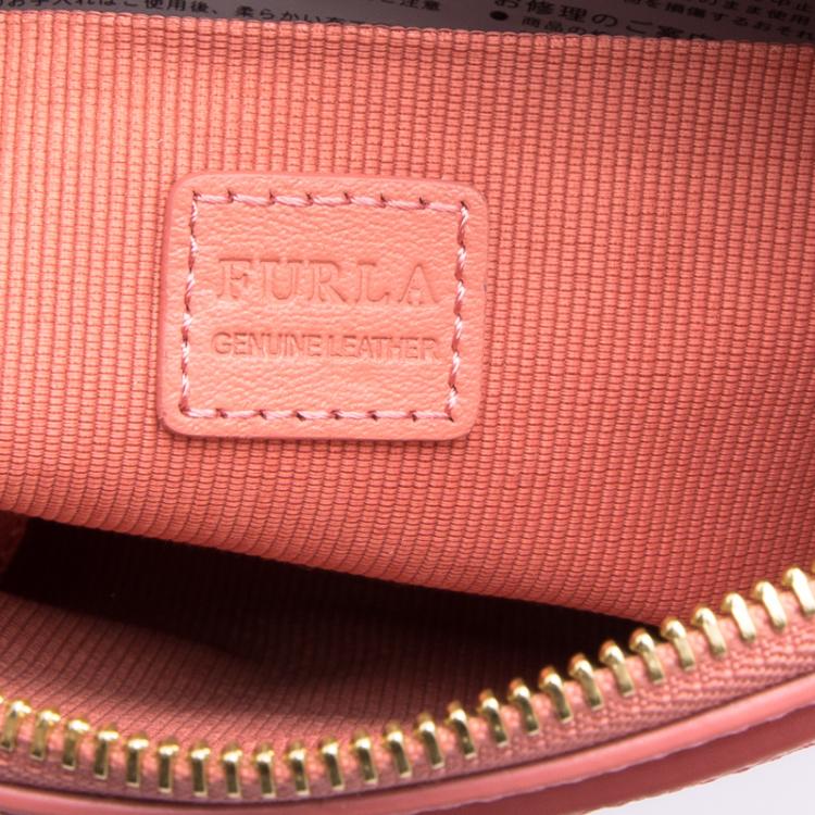 Pre Owned Furla Pink Textured Leather Mini Piper Crossbody Bag