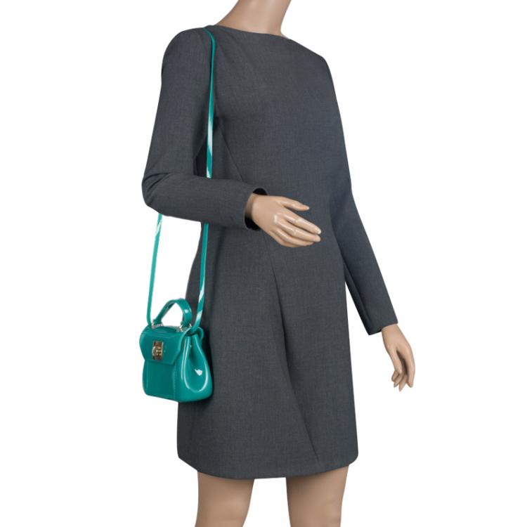 Pre Owned Furla Green Glossy Rubber Mini Candy Crossbody Bag
