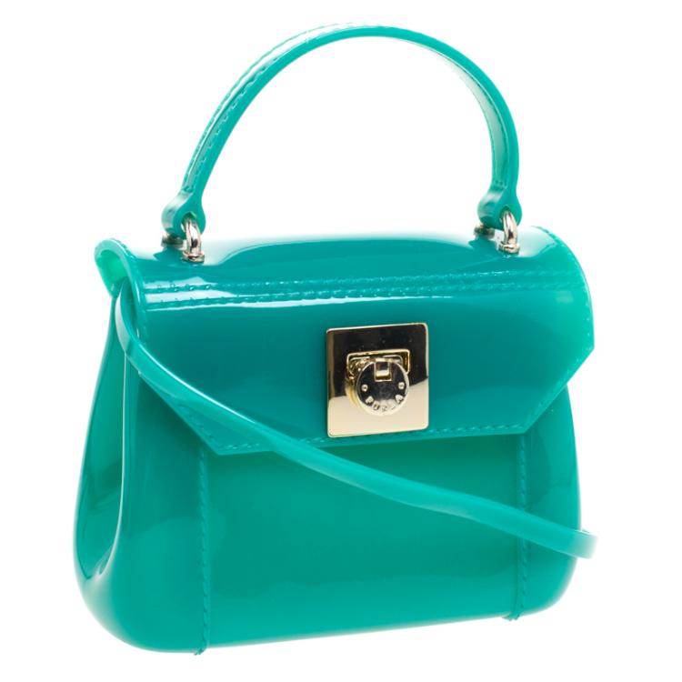 Pre Owned Furla Green Glossy Rubber Mini Candy Crossbody Bag

