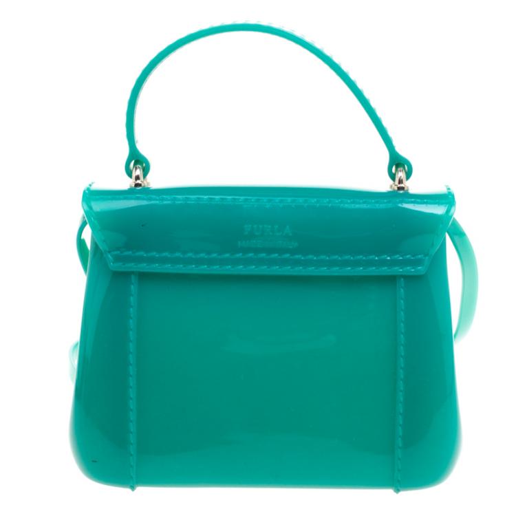 Pre Owned Furla Green Glossy Rubber Mini Candy Crossbody Bag
