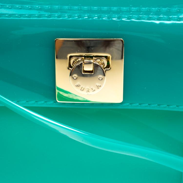Pre Owned Furla Green Glossy Rubber Mini Candy Crossbody Bag

