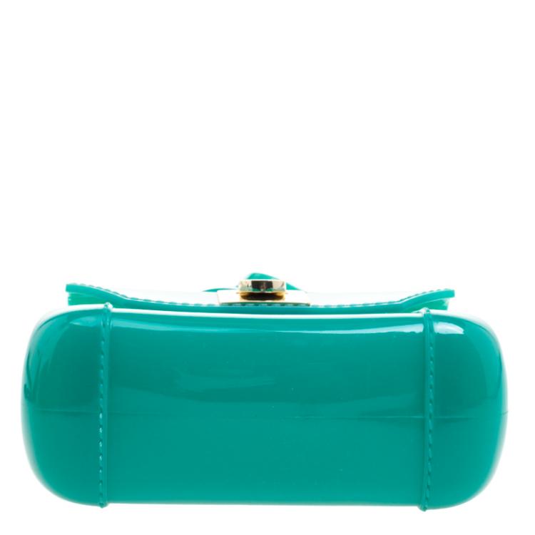Pre Owned Furla Green Glossy Rubber Mini Candy Crossbody Bag
