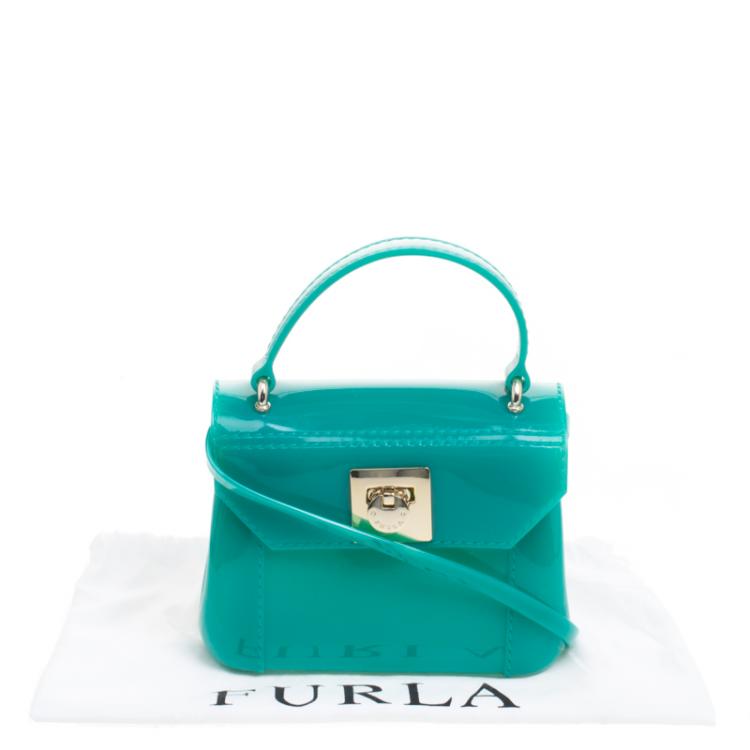 Pre Owned Furla Green Glossy Rubber Mini Candy Crossbody Bag
