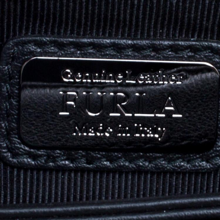 Pre Owned Furla Black Glossy Leather and Suede Studded Metropolis Shoulder Bag