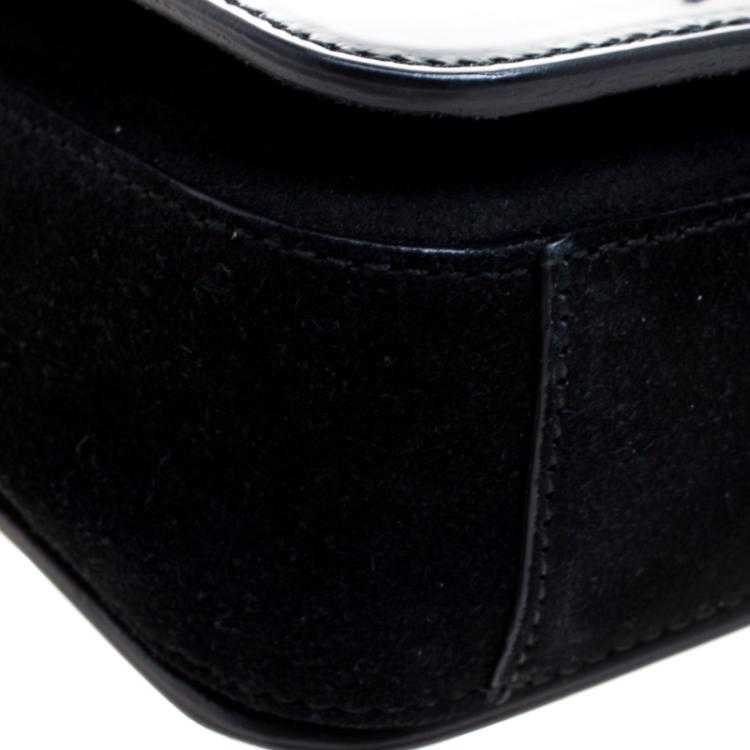Pre Owned Furla Black Glossy Leather and Suede Studded Metropolis Shoulder Bag