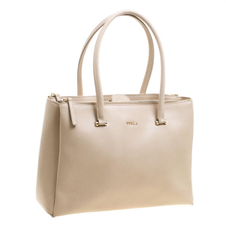 Pre Owned Furla Beige Leather Large Lotus Carry All Tote