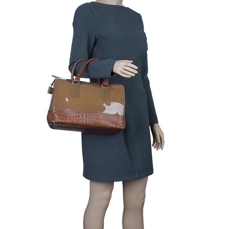 مملوكة مسبقًا Furla Brown Rubber Candy Croco Satchel