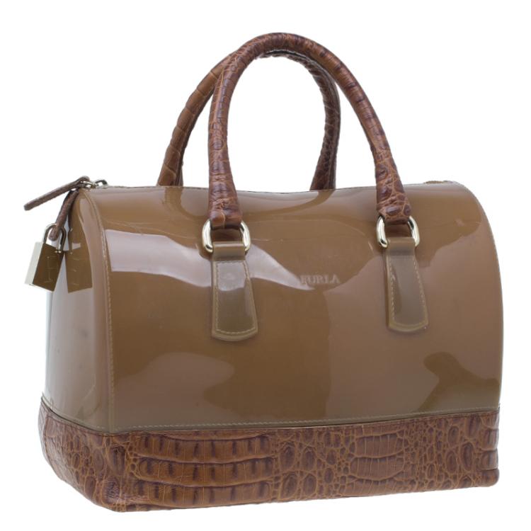 مملوكة مسبقًا Furla Brown Rubber Candy Croco Satchel