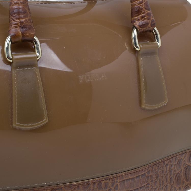 مملوكة مسبقًا Furla Brown Rubber Candy Croco Satchel