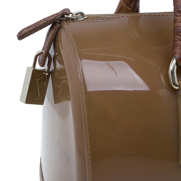 مملوكة مسبقًا Furla Brown Rubber Candy Croco Satchel