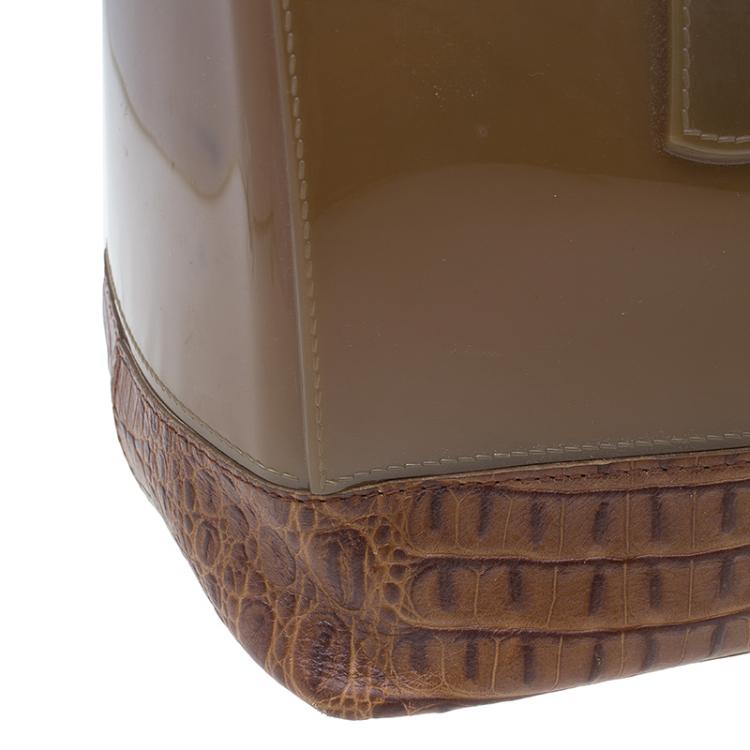 مملوكة مسبقًا Furla Brown Rubber Candy Croco Satchel