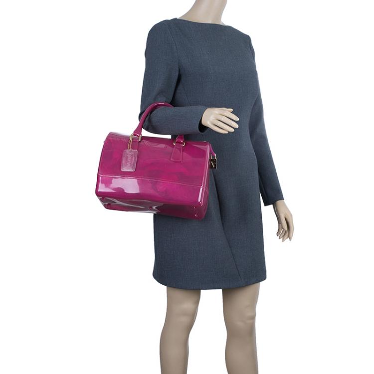 Pre Owned Furla Pink Glossy Rubber Candy Satchel Bag