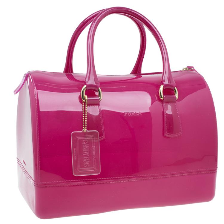 Pre Owned Furla Pink Glossy Rubber Candy Satchel Bag