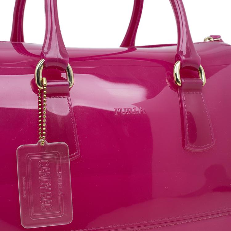 Pre Owned Furla Pink Glossy Rubber Candy Satchel Bag