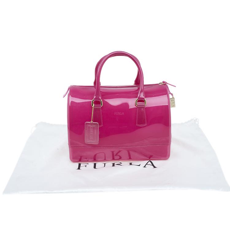 Pre Owned Furla Pink Glossy Rubber Candy Satchel Bag