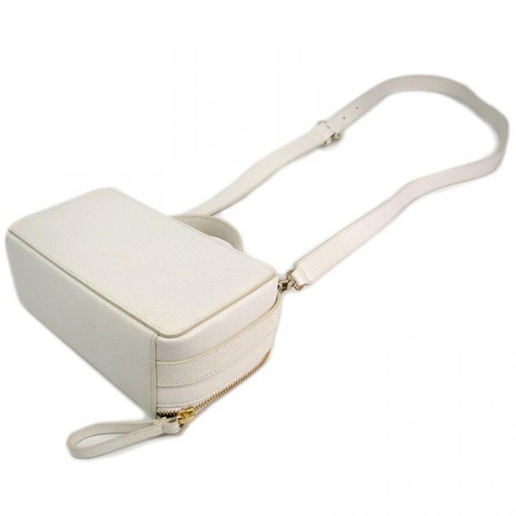 Pre Owned Furla White Leather Zip around Crossbody