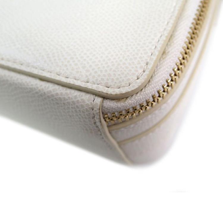 Pre Owned Furla White Leather Zip around Crossbody