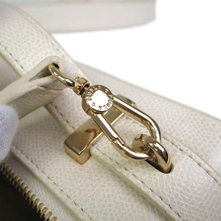 Pre Owned Furla White Leather Zip around Crossbody