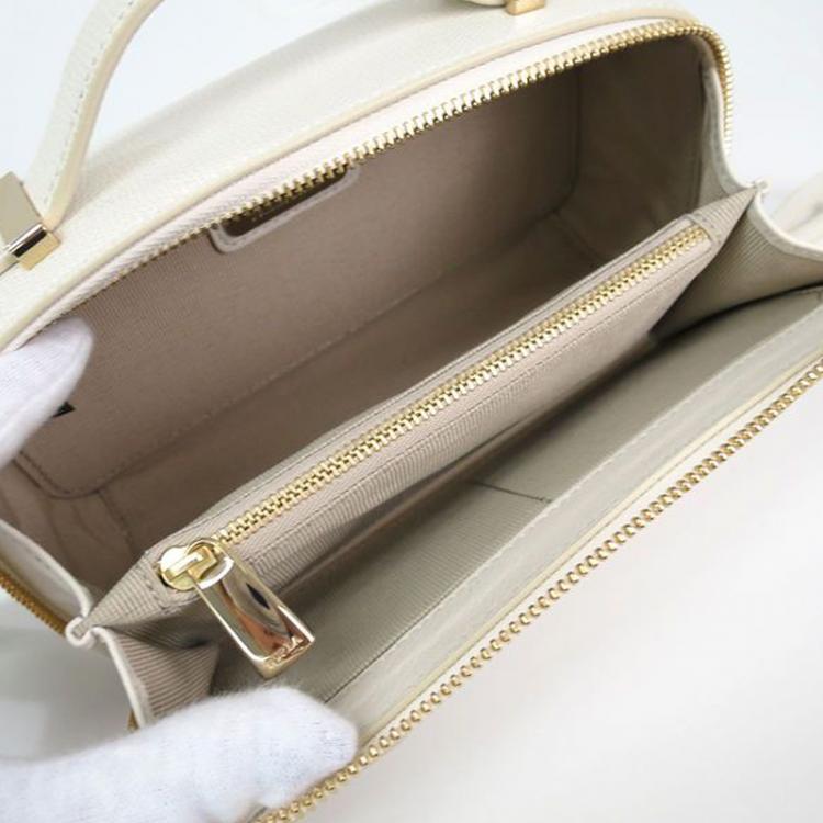 Pre Owned Furla White Leather Zip around Crossbody