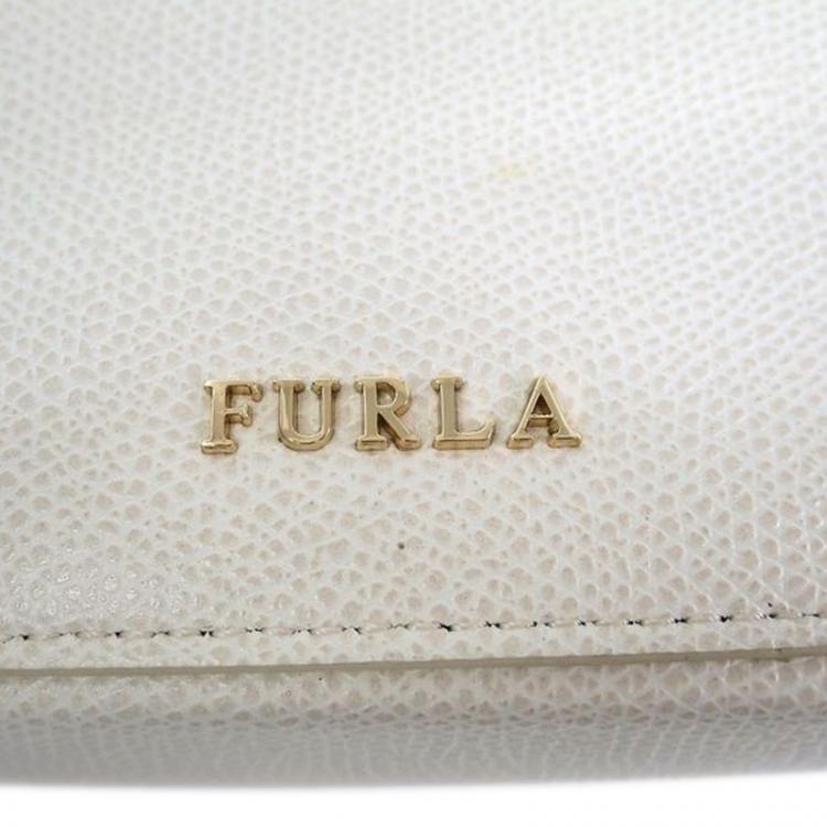 Pre Owned Furla White Leather Zip around Crossbody