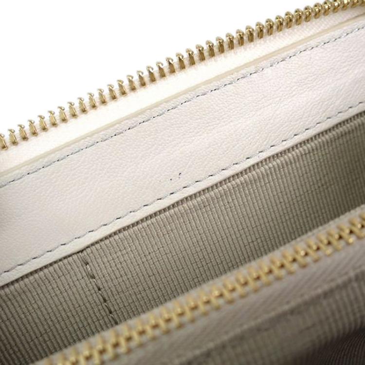 Pre Owned Furla White Leather Zip around Crossbody