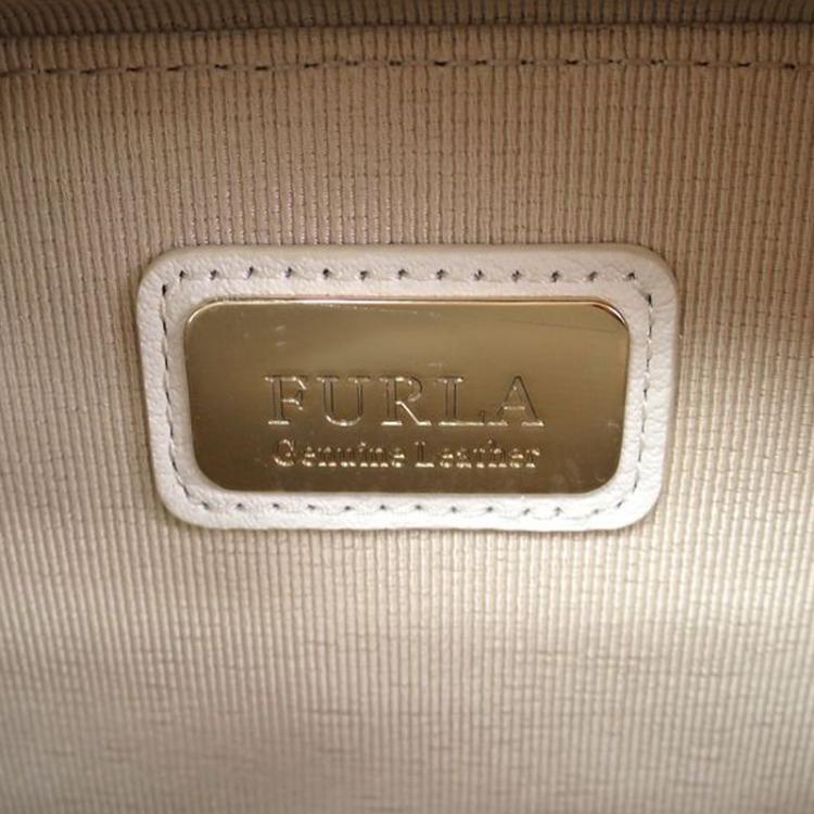 Pre Owned Furla White Leather Zip around Crossbody
