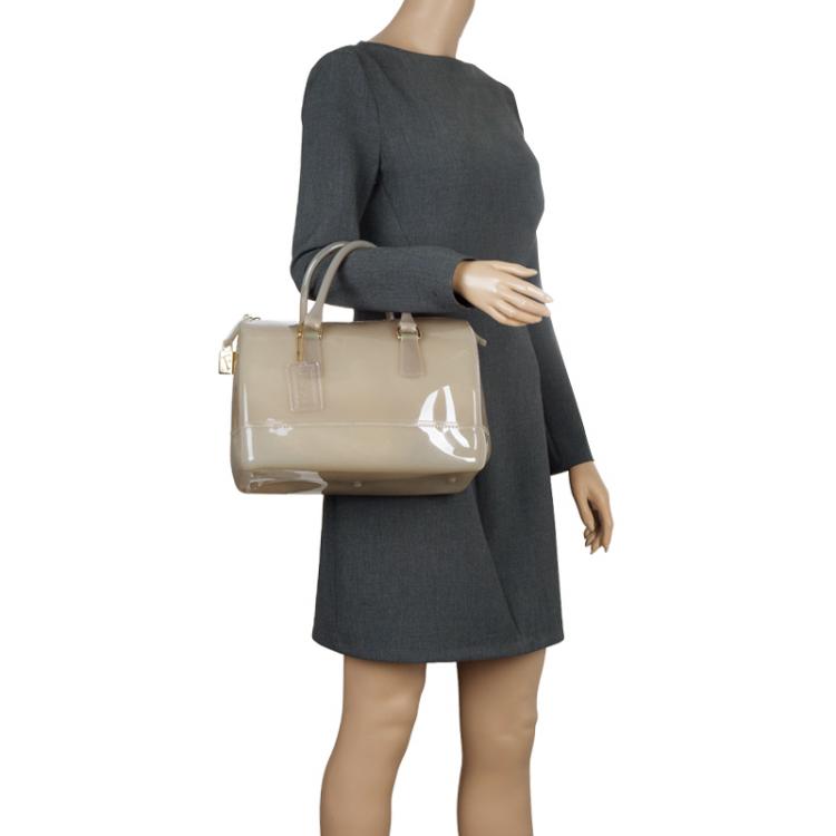 Pre Owned Furla Grey Glossy Rubber Candy Satchel
