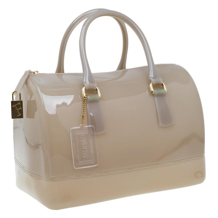 Pre Owned Furla Grey Glossy Rubber Candy Satchel