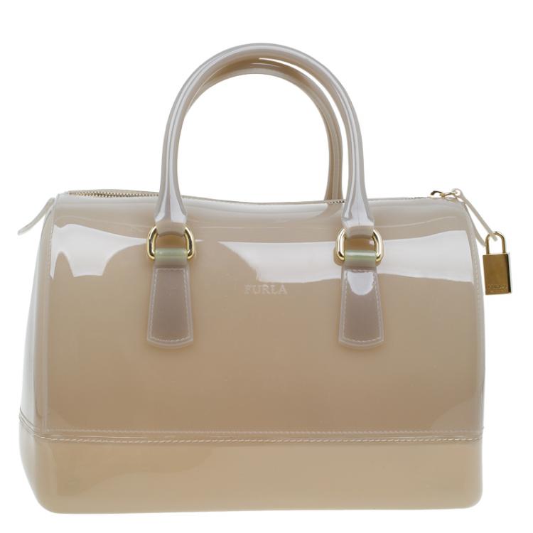 Pre Owned Furla Grey Glossy Rubber Candy Satchel