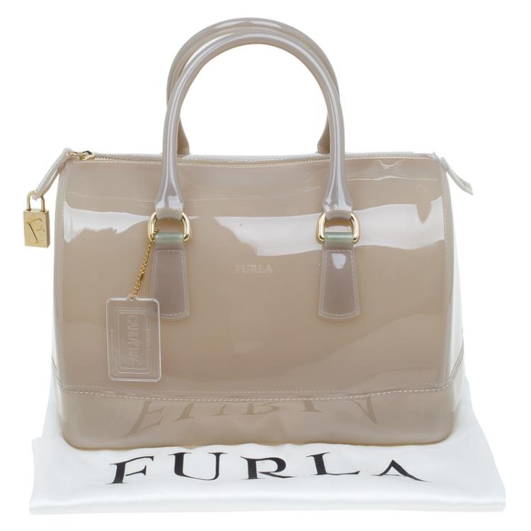 Pre Owned Furla Grey Glossy Rubber Candy Satchel