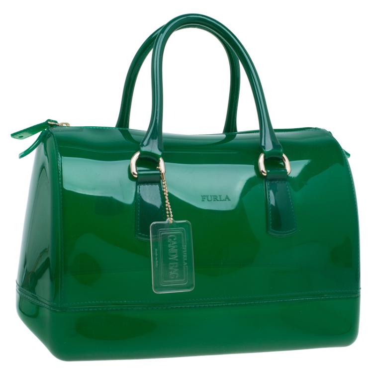 Pre Owned Furla Green Glossy Rubber Candy Satchel