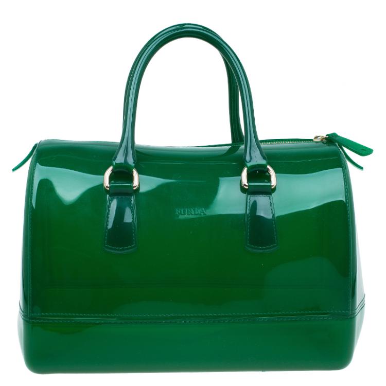 Pre Owned Furla Green Glossy Rubber Candy Satchel
