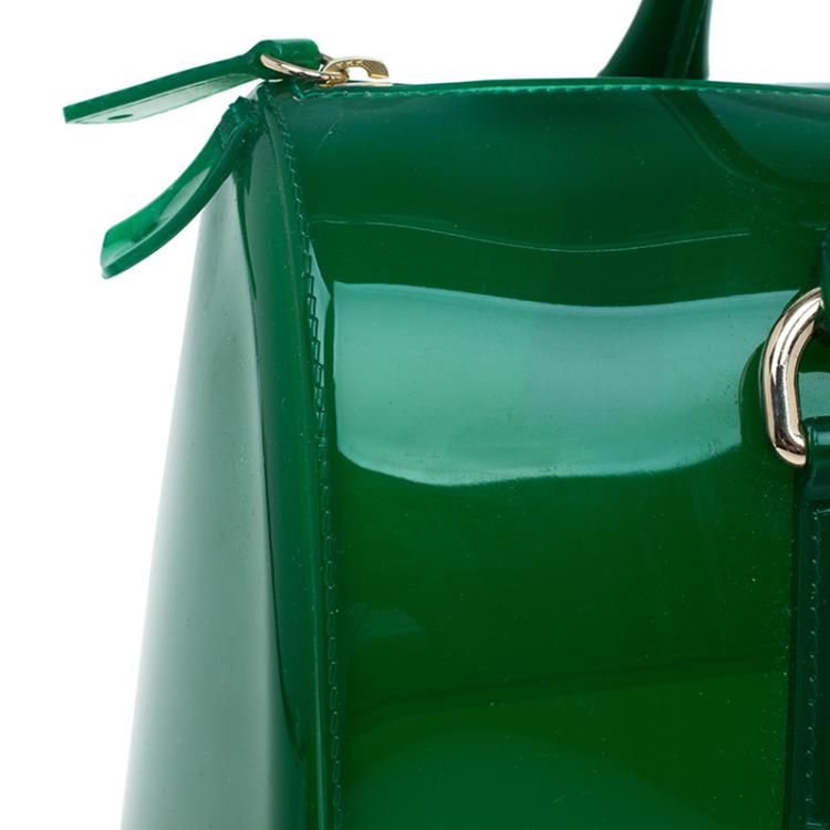 Pre Owned Furla Green Glossy Rubber Candy Satchel