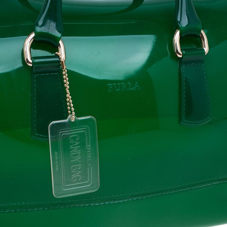 Pre Owned Furla Green Glossy Rubber Candy Satchel