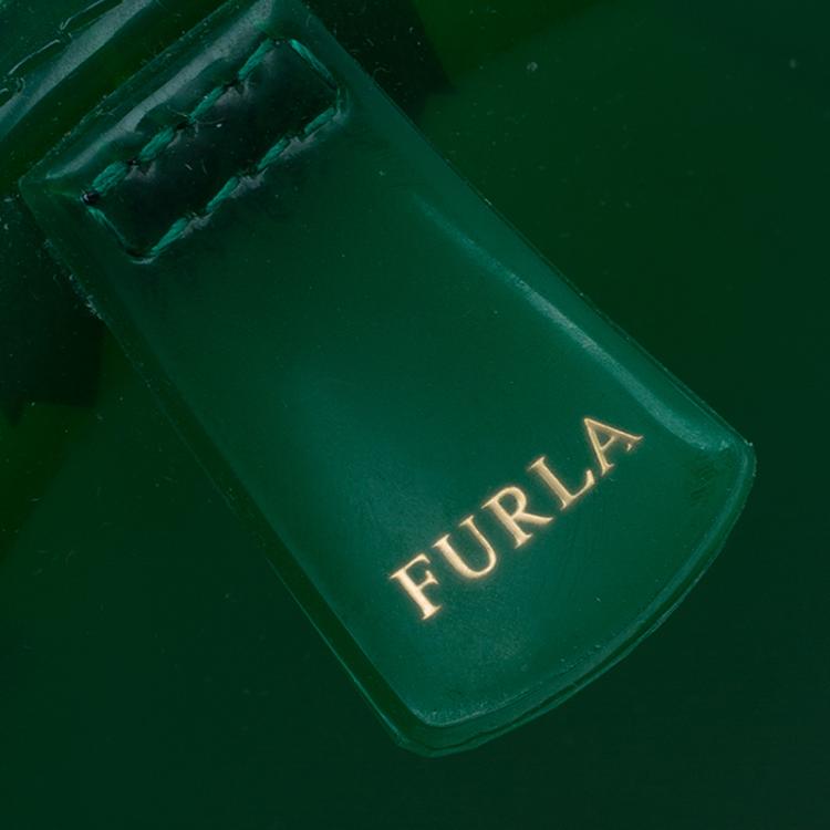 Pre Owned Furla Green Glossy Rubber Candy Satchel