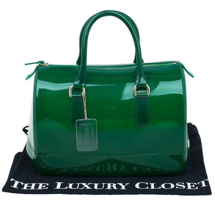 Pre Owned Furla Green Glossy Rubber Candy Satchel