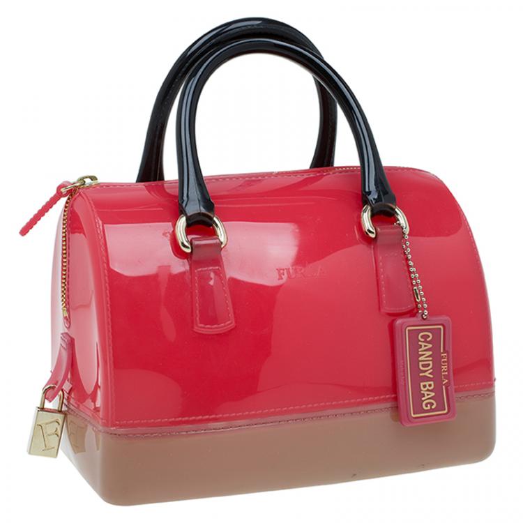 Pre Owned Furla Tri Color Glossy Rubber Mini Candy Satchel