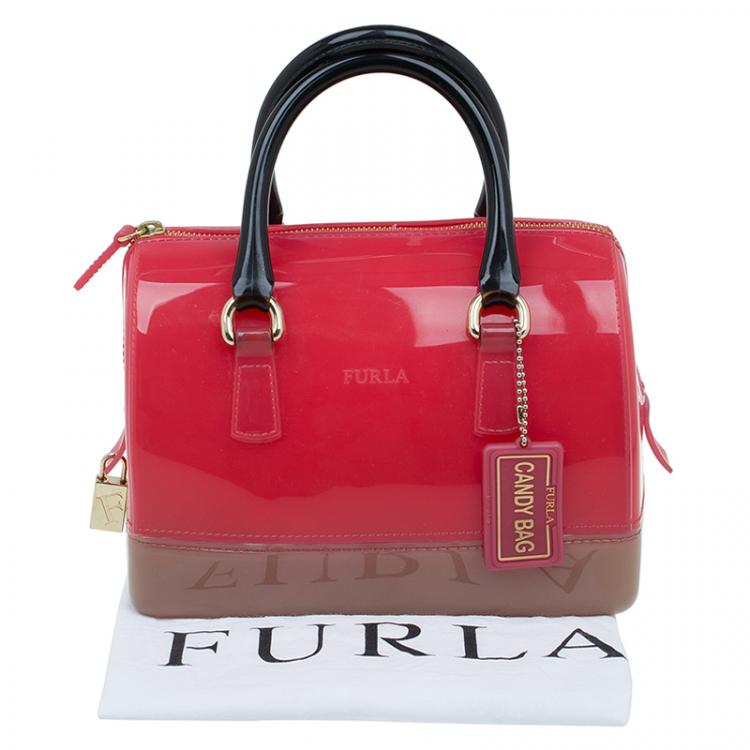Pre Owned Furla Tri Color Glossy Rubber Mini Candy Satchel