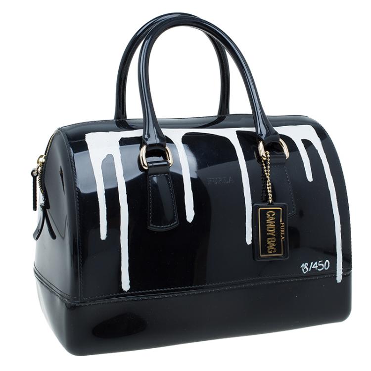 Pre Owned Furla Onyx Glossy Rubber Limited Edition Painting Candy Satchel