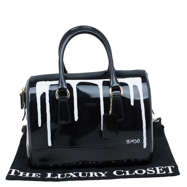 Pre Owned Furla Onyx Glossy Rubber Limited Edition Painting Candy Satchel