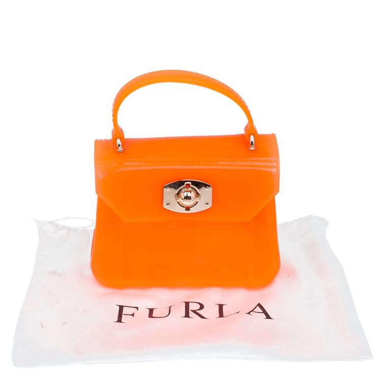 Pre Owned Furla Orange Glossy Rubber Mini Candy Crossbody Bag