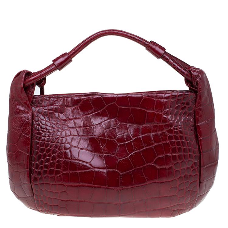 مملوكة مسبقًا Furla Red Croc Embossed Leather Zarina Hobo