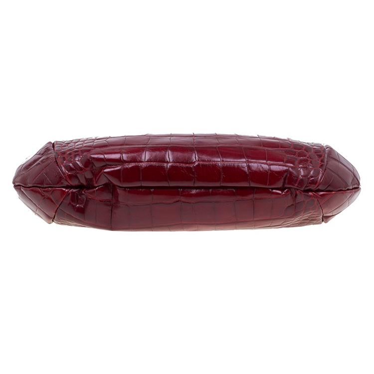 مملوكة مسبقًا Furla Red Croc Embossed Leather Zarina Hobo